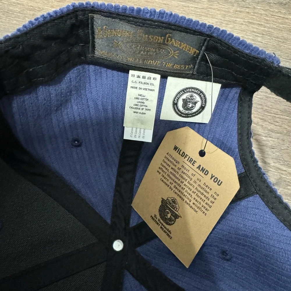 Filson Smokey Bear Corduroy Hat Blue Strap‎ Back NWT